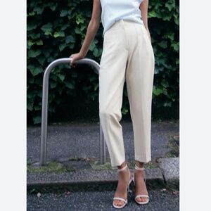 Zara Cream High-Waist Skinny Tapered Pants